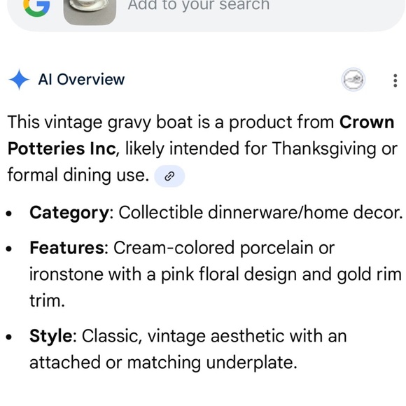 Crown Pottery CRP11 Elegant Cream Floral Gravy Boat with Saucer Southern Charm - Picture 6 of 7